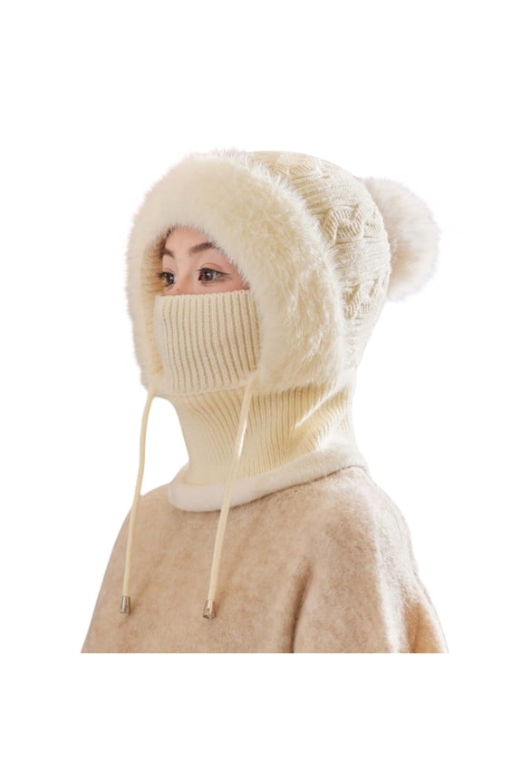 3 in 1 Beanie Hat Snow Hat Fleece Balaclava Face Mask Winter Ski Mask for Men Women Wind-Resistant Warm Face Cover for Cold Weather Face Covering Pom Beanie White A