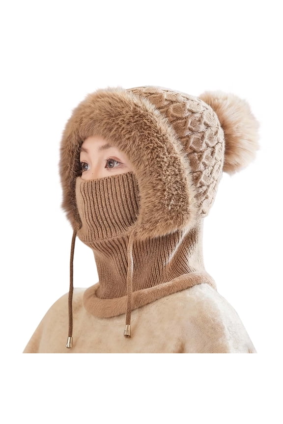 3 in 1 Cold Proof Winter Hat Ski Mask Balaclava Wind-Resistant Hooded Scarf for Women Winter Face Mask Fleece Ski Mask for Men Hat and Scarf Set for Women Warm Face Cover Cap Khaki A