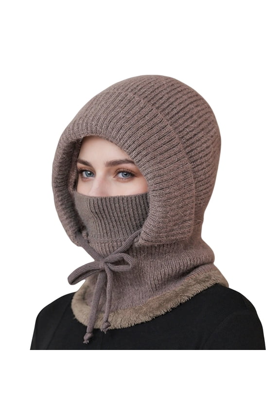 3 in 1 Knit Beanie Hat for Women Knitted Hat Scarf Set Winter Warm Ski Mask Balaclava Fleece Protection Balaclava Cap for Outdoor Fleece Lined Winter Scarf Mask Set Snow Caps Coffee One Size