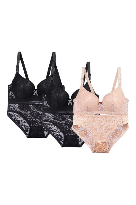 3-Pack Lace Bralette Set: Wire-Free Comfort, Adjustable Straps, Full Coverage Support for Everyday Wear, Black,42