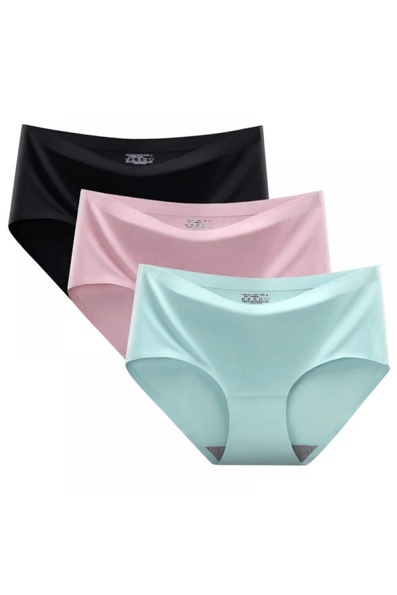3-Pack Seamless Underwear: Ice Silk Fabric, Silky Touch Bikini Briefs, Light Blue,L
