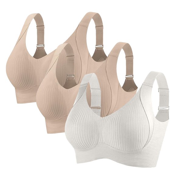 VISALY 3Pcs Wirefree Support Bra Full Coverage Comfort Bra Bras for Older Women Soft Bra Shape Lifting Bra for Seniors Supportive Bra Comfy Daily Bra Lift Bust Shaping Bra Lift Bra White Xl