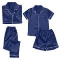 thumbnail image 1 of VISALY 4-Piece Satin Pajama Set: Mixed Sleeve Options, Loungewear Shorts & Top, Dark Blue,M, 1 of 5