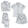thumbnail image 1 of VISALY 4 piece pajama set for women Satin Pajama Set for Women, Women's Ice Silk Thin Imitation Silk Short Long Sleeve Home Clothes Four Piece, Cooling Pajamas Womens Pajama Shorts, Grey,4XL, 1 of 5