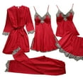 thumbnail image 1 of VISALY 5 piece pajama set for Women s Sleepwear Set, Ladies Lace Nightgown 5-Piece Set Lingere Robes Neck Underwear Women 5- Bodysuit, Women's Loungewear Sets Sleepwear Sets, Red,XXL, 1 of 3