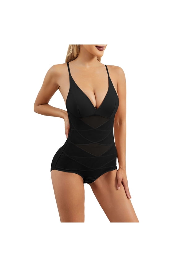 Women'S Jumpsuit with Adjustable Shoulder Straps and Vest Fitting with V Neck Bra Shaping and Body Shaping Underwear, Shaping & Control, Shapewear Bodysuits (Black, 3XL)