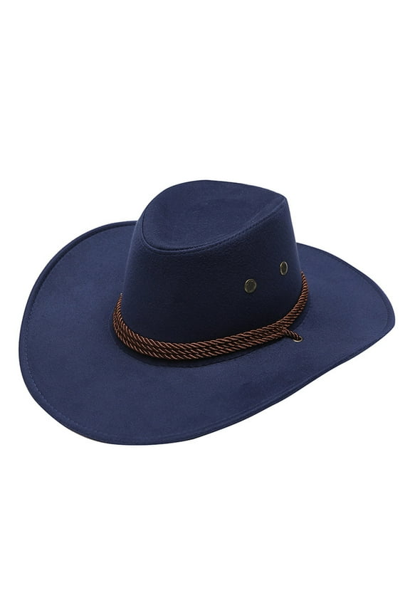 Adult Casual Solid Summer Western Fashion Cowboy Sun Hat Wide Brim Travel Sun Cap, Upf Hats (Navy, One Size)
