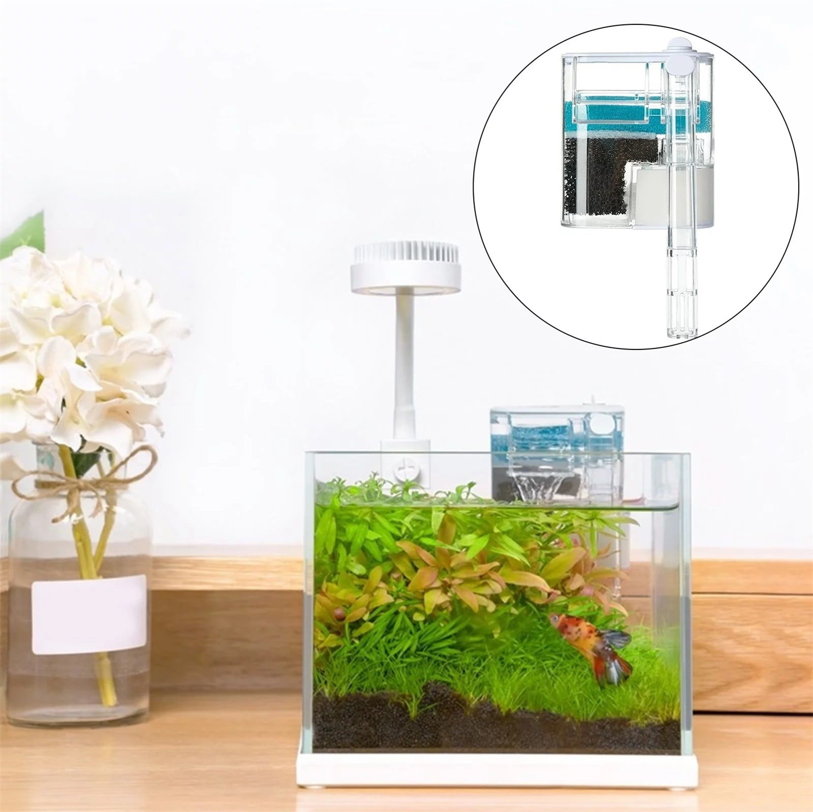 VISALY Aquarium Filter (66 GPH 2.5W) Tank Filter for 2-8 Gallon Fish Tank,3 In 1 Water Purification Waterfall Oxygenation Quiet, Household Wall-Mounted