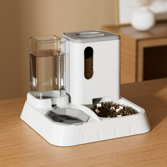VISALY Automatic Pet Feeder, Water Dispenser, Anti Tipping, 2-in-1 Automatic Feeder and Water Dispenser for Dogs, Cats, Rabbits, Puppies,Grey