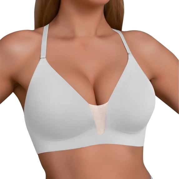 VISALY Backless Wireless Bras Plunge Neck Low Cut Convertible Straps Bralettes Seamless No Underwire Bra Convertible Straps Bralette Comfort Everyday Underwear Convertible Support Bralette Grey Xl