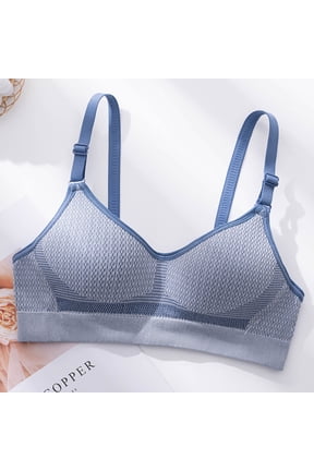 Balconette Bras Padded Bra Junior High School Students' Underwear Seamless With Cups Without Steel Rings Girls' Bras Gathered Spaghetti Strap Comfortable Bras For Women Blue 34