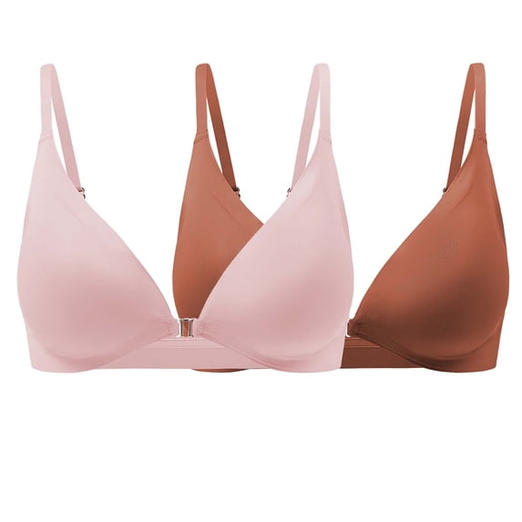VISALY Balconette Bras Padded Bra Triangle Bralette Comfort Full Coverage Bra Front Close Deep V Seamless Wireless Adjustable Bras Spaghetti Strap Bra Comfortable Bras Bras For Women Beige L