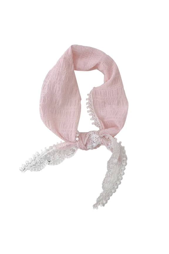 Bandanas Silk Scarf for Women Hair Wrap Sleeping Silk Headscarf Scarf Necklace Girl French Ribbon Lace Triangle Scarf Scarf Necklaces Womens Neck Scarf Womens Silk Scarf (160x50cm Light blue)