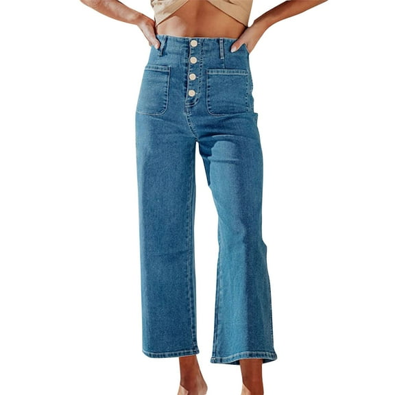 VISALY Barrel Jeans Women, Womens Cropped, Cropped Flare Jeans, Women's Cropped Jeans Women's Wide Leg Jeans High Waisted Stretchy, Button Fly Jeans for Women, 1 Pack Jeans for Women, Sky Blue, S