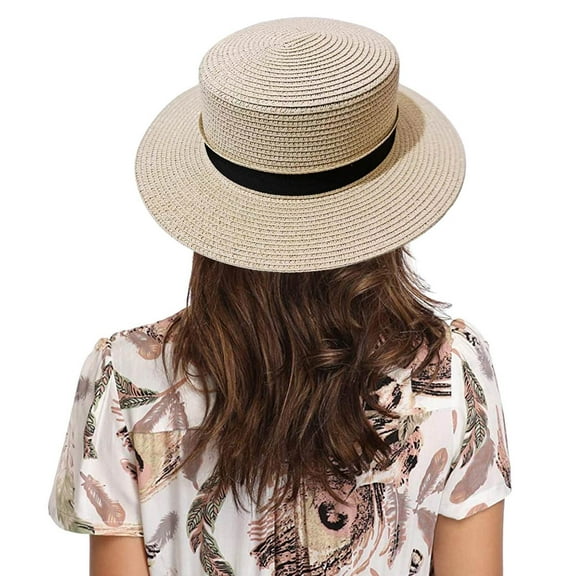 VISALY Boater hat Womens Straw Hats for Summer | Sun Hats Wide Brim Straw Hats for Men Sun Protection Women's Flat Hat Casual Straw Sunvisor Hat Visor Hats Sun Hats | 1 Pack