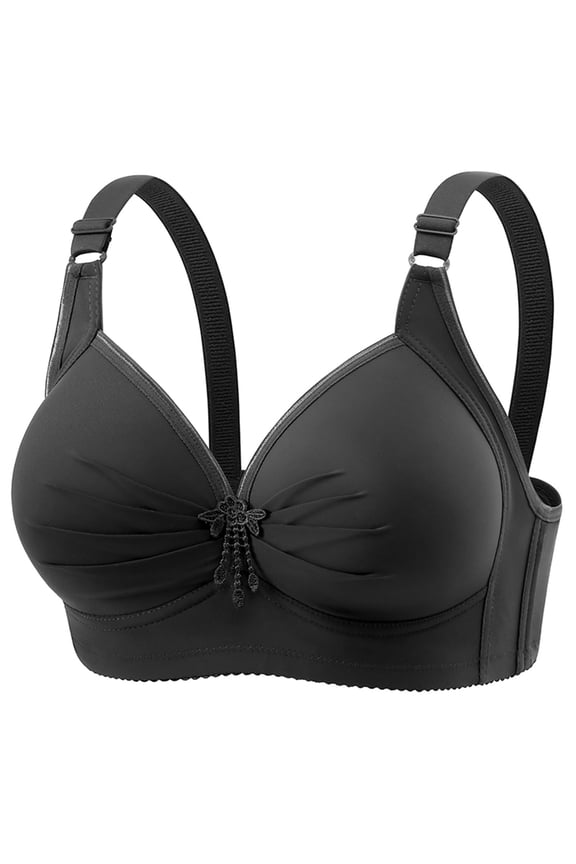 Bra Plus Size Women Full Support, Women's Bra Full Support No Wire Seamless Wireless, Shapedly Bra Shapedly Back Smoothing Push-Up Bra Plus Size gather bra wireless push-up bra, Black,36