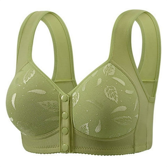 VISALY Bras for Women, Front Closure Bras for Older Women No Underwire Full Coverage Comfort Bra Plus Size Breathable Easy Buckle Corset Bralettes, Wireless Bra, Bras (Green, 3XL)