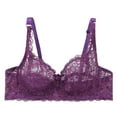thumbnail image 1 of VISALY Bras for Women Underwire Bra Lace Floral Bra Unlined Unpadded Plus Size Full Coverage Bra, Bralettes for Women Lace, Underwear Women Pack, Bras (Purple, 34), 1 of 10