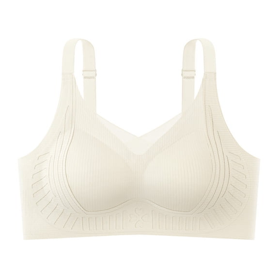 VISALY Bras for Women No Underwire Bras Plus Size Comfort Soft Bras Supportive Bralettes Cute Strong Support Sports, Wireless Bra, Bras, Shapely Bra (Beige, L)