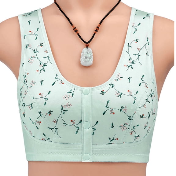 VISALY Bras For Women No Underwire Front Closure Bras For Women Wome No Steel Ring Front Button Vest Style Floral Print Bra Seamless Bras For Women Comfortable Bras For Women Bras For Women Green 4XL