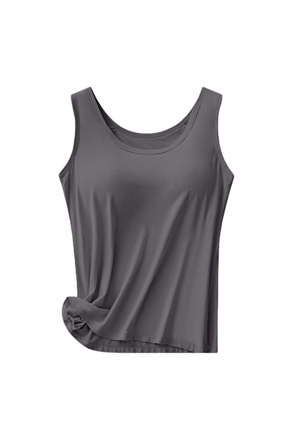 Cami Tank Tops for Women Built In Bra Racerback Yoga Tops Fitness Workout Tops Layer Padded Bra Undershirt Cami Tops Basic Layer Tops Built-In Bra Tank Tops Running Bras Dark Gray S