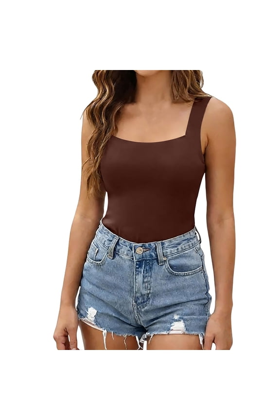 Cami Tank Tops for Women Built In Bra Shelf Bra Cami Tops U-Neck Workout Tank Tops Fitted Camisole Tops Layer Padded Bra Sleeveless Casual Shirts Plus Size Cami Tank Running Bras Brown M