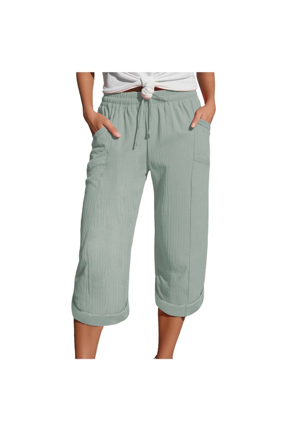 Capri Pants for Women, Capris for Women Casual Summer Clearance, Women's Bubble Wrinkle Cropped Trousers Linen Trousers Women's Summer 3/4 Muslin, 1 Pack Capris for Women, B - Silver, 4XL