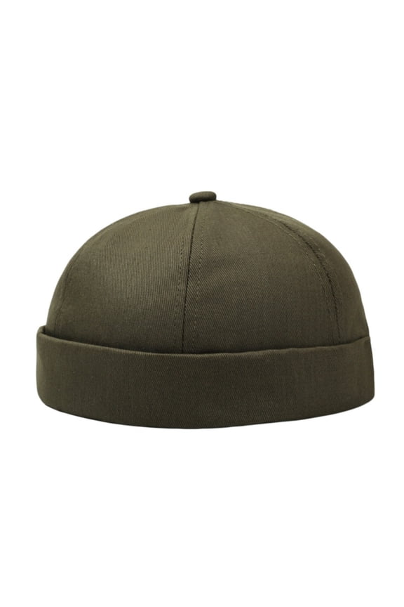 Casual Skullcap Hat Unisex Brimless Docker Cap No Brim Beanie Cap Basic Skull Hat Comfortable Cotton Melon Hat Trendy Brimless Adjustable Linen Cuffed Hat for Men Women Army Greenone Size