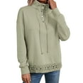 thumbnail image 1 of VISALY Casual Standing Collar Button Drawstring Sweatshirt Oversized Sweatshirt Trendy Lightweight Long Sleeve Pullover Tops Loose Fit Lace Patchwork Blouse Fashion Tunic Tops Travel Outfits Green M, 1 of 6