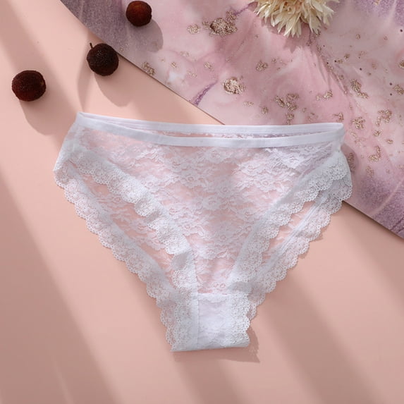 VISALY Cheeky Panties Lace Panties Underpants Patchwork Color Underwear Panties Bikini Solid Womens Briefs 1 Piece Lace Underwear Breathable Underwear No Show Panties Bikini Panties White M
