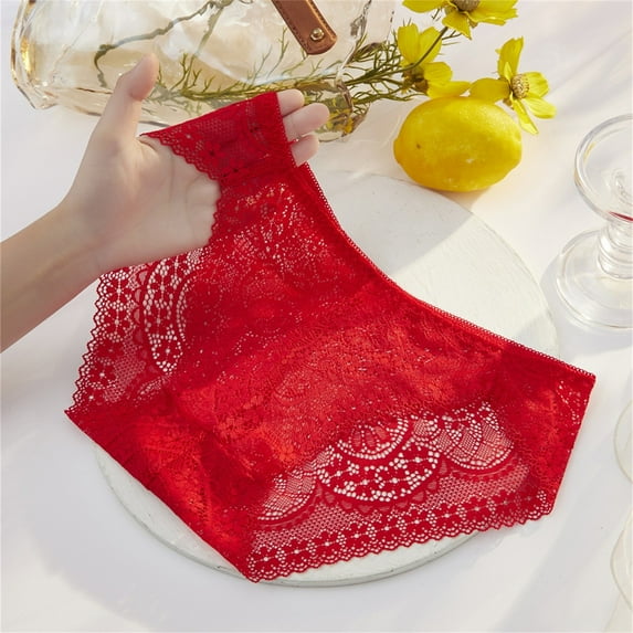 VISALY Cheeky Panties Lace Panties Women'S Low Waist Mesh Briefs Solid Color Cotton Crotch Underwear Panties Breathable Underwear Cotton Panties Panties Red One size