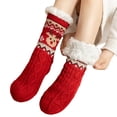 thumbnail image 1 of VISALY Christmas Knitted Socks with Velvet Inside Sleep Socks Winter Snow Socks Home Socks Slipper Socks for Women with Gripper Winter Non Slip Thick Fuzzy Socks Warm Cozy Christmas Gift Red One Size, 1 of 2