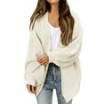 thumbnail image 1 of VISALY Chunky Cardigan Sweaters Oversized Sweaters Zip Up Long Lantern Sleeve Open Front Casual Lightweight Soft Knit Cardigan Sweater Outerwear Tunic Tops Thick Top Casual Tops Loose Sweaters Beige L, 1 of 8