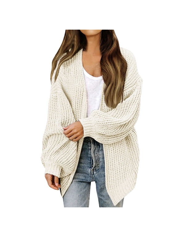 Chunky Cardigan Sweaters Oversized Sweaters Zip Up Long Lantern Sleeve Open Front Casual Lightweight Soft Knit Cardigan Sweater Outerwear Tunic Tops Thick Top Casual Tops Loose Sweaters Beige L