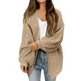 thumbnail image 1 of VISALY Chunky Cardigan Sweaters Oversized Sweaters Zip Up Long Lantern Sleeve Open Front Casual Soft Knit Cardigan Sweater Outerwear Tunic Top Sweater Jacket Cardigan Jacket Fashion Sweatshirt Khaki M, 1 of 8
