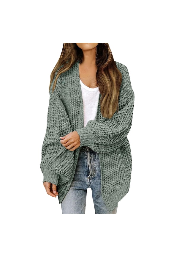 Chunky Cardigan Sweaters Oversized Sweaters Zip Up Long Lantern Sleeve Open Front Casual Soft Knit Cardigan Sweater Outerwear Tunic Tops Casual Tops Cute Tops Casual Sweatshirt Green Xl