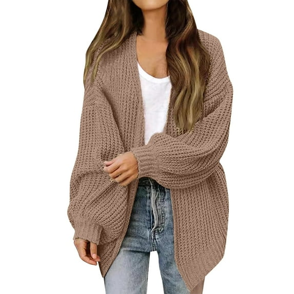 VISALY Chunky Cardigan Sweaters Oversized Sweaters Zip Up Long Lantern Sleeve Open Front Casual Soft Knit Cardigan Sweater Outerwear Tunic Tops Plain Sweatshirt Sweater Jacket Casual Tops Rose Gold S