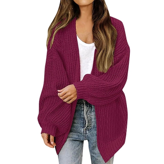 VISALY Chunky Cardigan Sweaters Oversized Sweaters Zip Up Long Lantern Sleeve Open Front Casual Soft Knit Cardigan Sweater Outerwear Tunic Tops Sweater Jacket Cardigan Jacket Lightweight Tops Red 3Xl