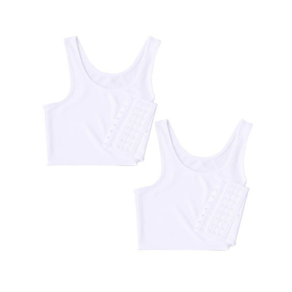 VISALY Compression Tank Top Set: Sleeveless Design, Solid Colors, Stretch Fabric - 2 Pack Basics, White,S