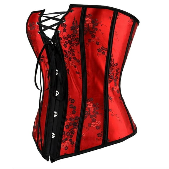 VISALY Corset Tops for Women Plus Size Boned Bustier Printed Outfit Vintage Boby Shapers Push Up Bodysuit Slim Waist Tube Tops Red 6Xl