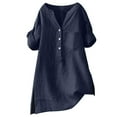 thumbnail image 1 of VISALY Cotton Linen Shirts Button Down Shirts Short Sleeve V Neck Business Tops Tshirts Shirts Beach Blouses Breathable Shirts Loose Tops Dressy Casual Tops Loose Fitting Tops Beach Blouses Navy Xxl, 1 of 4