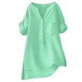 thumbnail image 1 of VISALY Cotton Linen Shirts Button Down Shirts Short Sleeve V Neck Dressy Casual Tops Comfortable Tops Plain Tshirts Business Tops Elegant Casual Blouses Beach Blouses Business Tops Mint Green S, 1 of 4