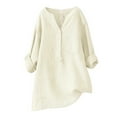 thumbnail image 1 of VISALY Cotton Linen Shirts Oversized Tshirts Dressy Casual V Neck Botton Down Blouses Long Sleeve Tops Tunic Tops Loose Blouses Work Tops Thin Shirts Elegant Casual Blouses Office Tops Beige 3Xl, 1 of 2