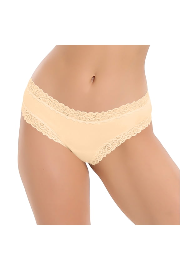 Cotton Underwear for Women Bikini Panties, Women's Cotton Crotch Triangle Comfort Mid-Rise Threaded Cotton Briefs Underwear, Cotton Underwear Cheeky Panties Womens Panties Bikini, Beige,L