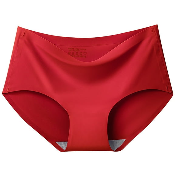 VISALY Cotton Underwear for Women Bikini Panties, Women's Ice Silk Seamless Panties Mid-Rise Large Size Solid Color One-Piece Briefs, Womens Panties Bikini Cotton Thong Panties, Red,XL