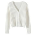 thumbnail image 1 of VISALY Cropped Cardigan Button Down Cardigans Short Outside with Loose Long Sleeved V Neck Sweater Knit Sweater Solid Color Cardigan Coat Blouse Chunky Knit Cardigan Cardigan Sweaters White One Size, 1 of 2
