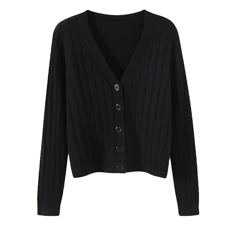 VISALY Cropped Cardigan Button Down Cardigans Short Outside with