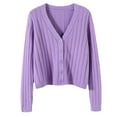 thumbnail image 1 of VISALY Cropped Cardigan Button Down Cardigans Short Outside with Loose Long Sleeved V Neck Sweater Knit Sweater Solid Color Cardigan Coat Blouse Chunky Knit Cardigan Cardigan Sweaters Purple One Size, 1 of 2