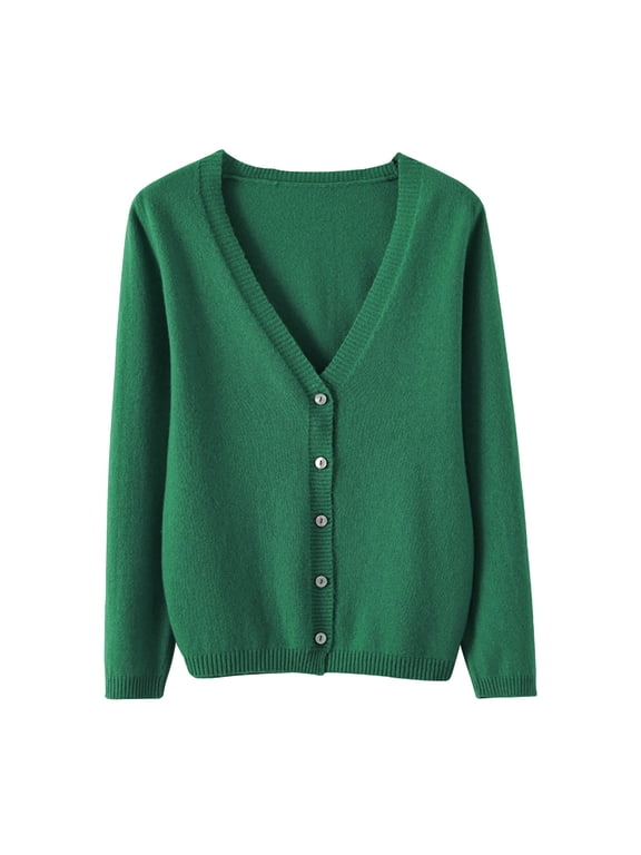 Cropped Cardigan Button Down Cardigans Spring and Autumn Leisure Loose Solid Long Sleeve V Neck Knitted Soft Cardigan Coat Thin Cardigans Lightweight Business Casual Cardigans Army Green M