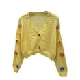 thumbnail image 1 of VISALY Cropped Cardigan Button Down Cardigans Sweaters for Women Trendy Crewneck Long Sleeve Sweater Tops Fall Cable Knit Pullover Sweaters Chunky Knit Cardigan Cardigans Dressy Casual Yellow One Size, 1 of 4